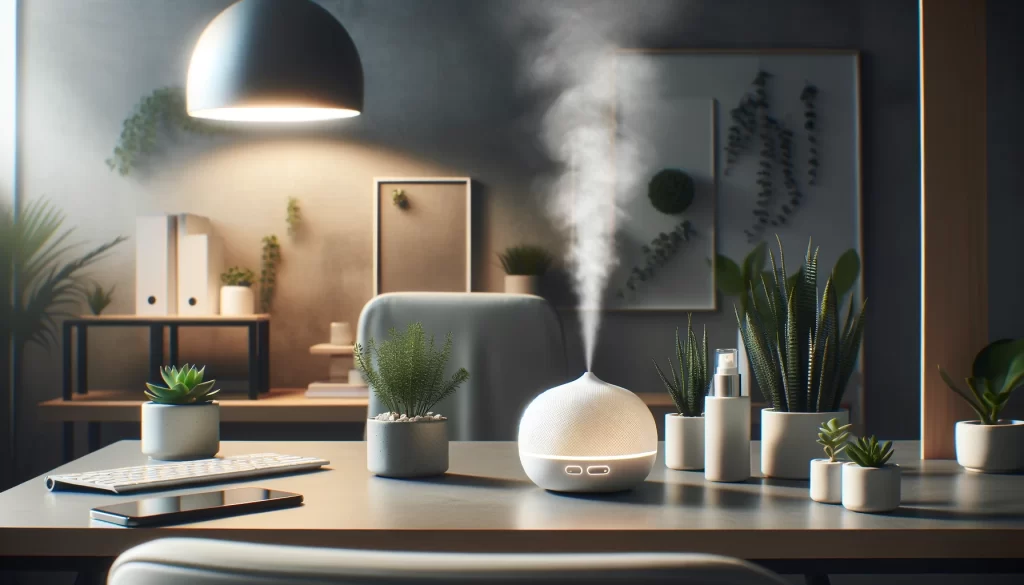 minimalist and tranquil office corner dedicated to relaxation and mental health